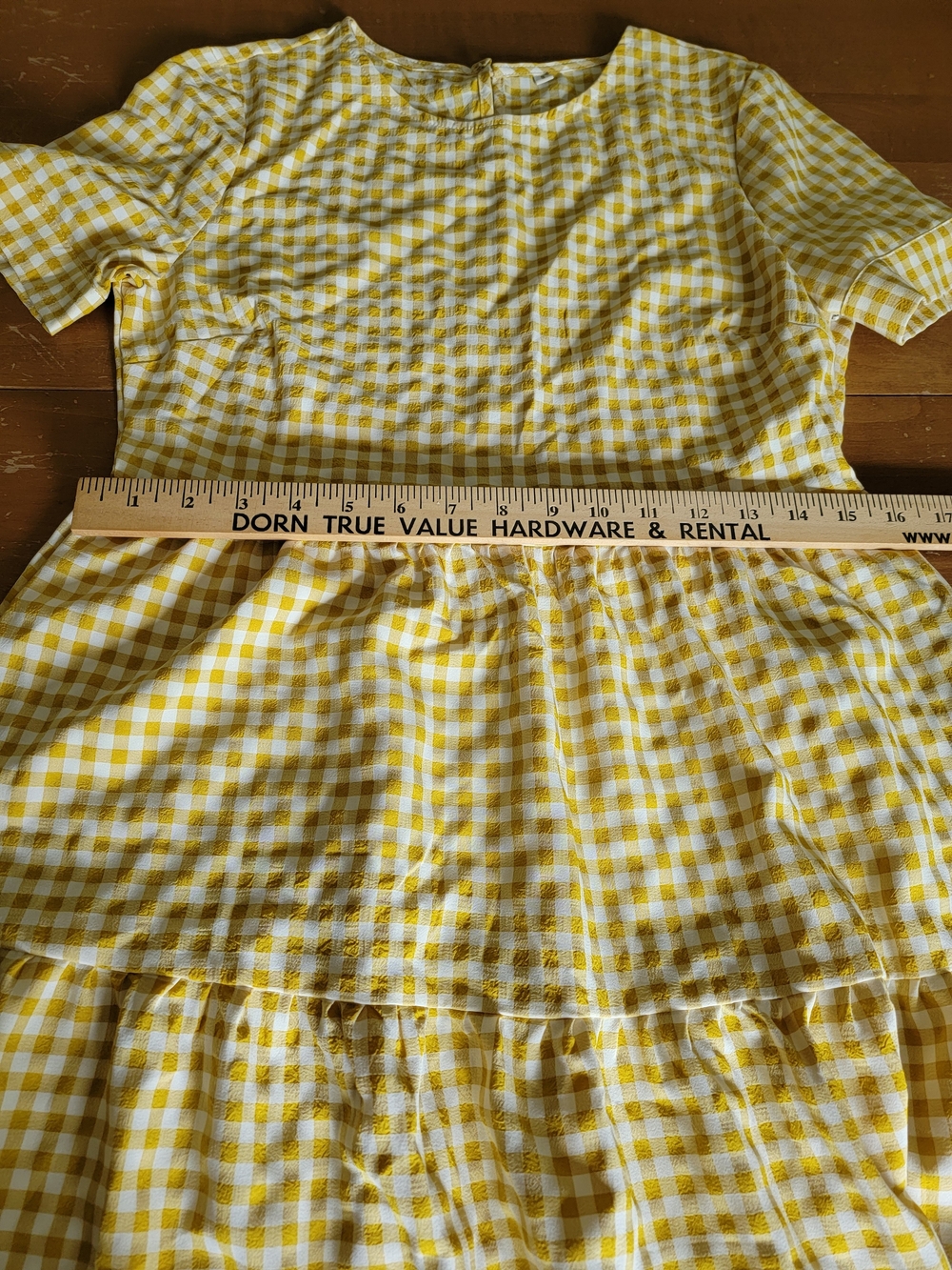 *SALE 2/$20* Womens Yellow Gingham Tiered Mini Dress 100% Cotton Size S - Picture 9 of 14